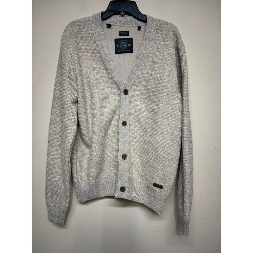 Buffalo David Bitton Cardigan Womens Medium Beige Button Front Knit Sweater
